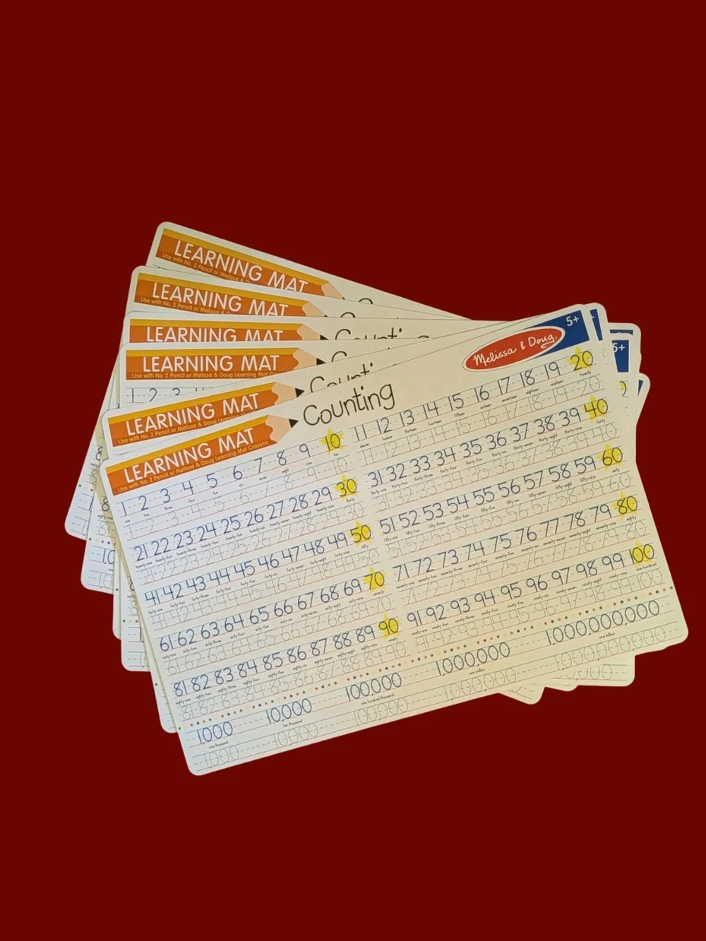Melissa & Doug Counting Reusable Learning Mat Lot Of 6 - Blue Numbers
